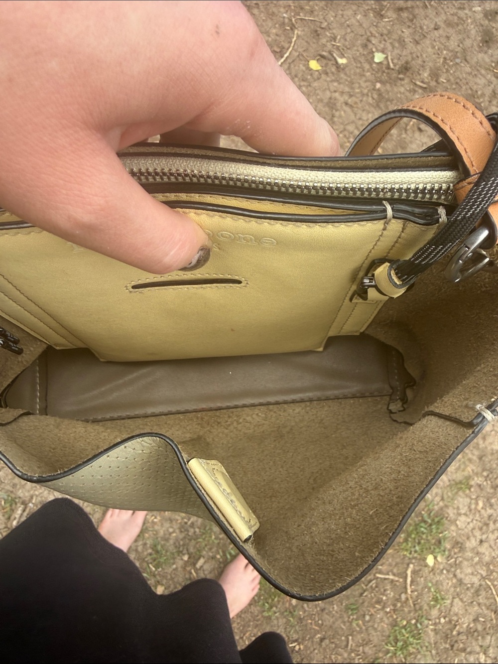 rag & bone Perforated Leather Crossbody in Light Taupe and Tan Trim - Picture 5 of 7